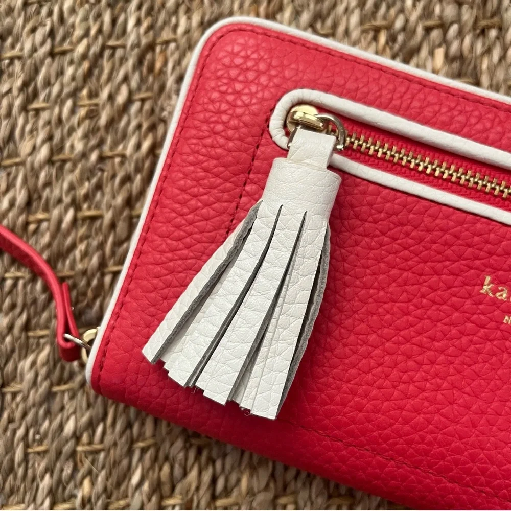 Kate Spade Poppy Pink and White Tasselled Leather Clutch - Picture 3 of 13